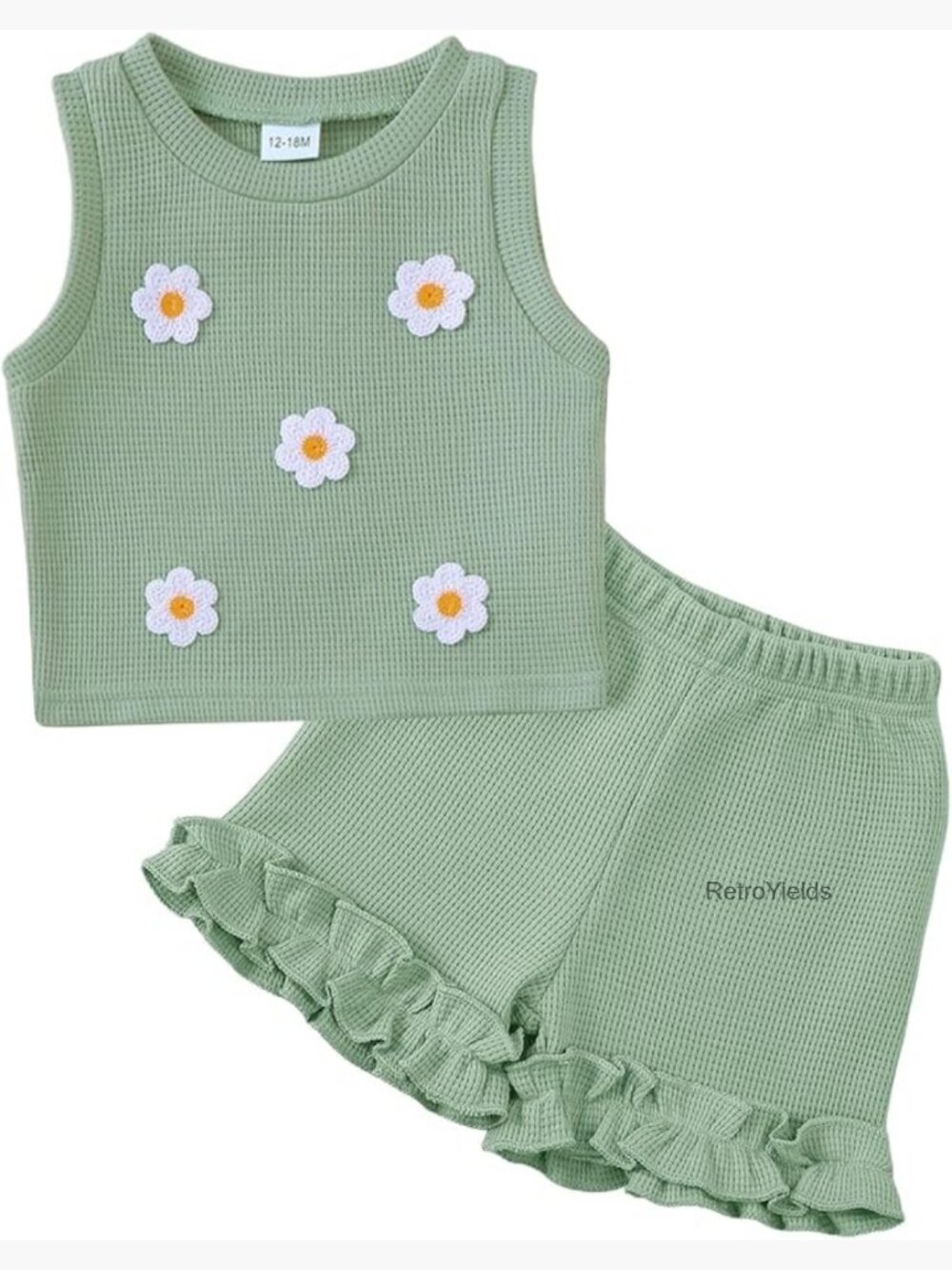 Toddler Girl Waffle Tank & Ruffle Shorts Set - Summer Outfit 2pc